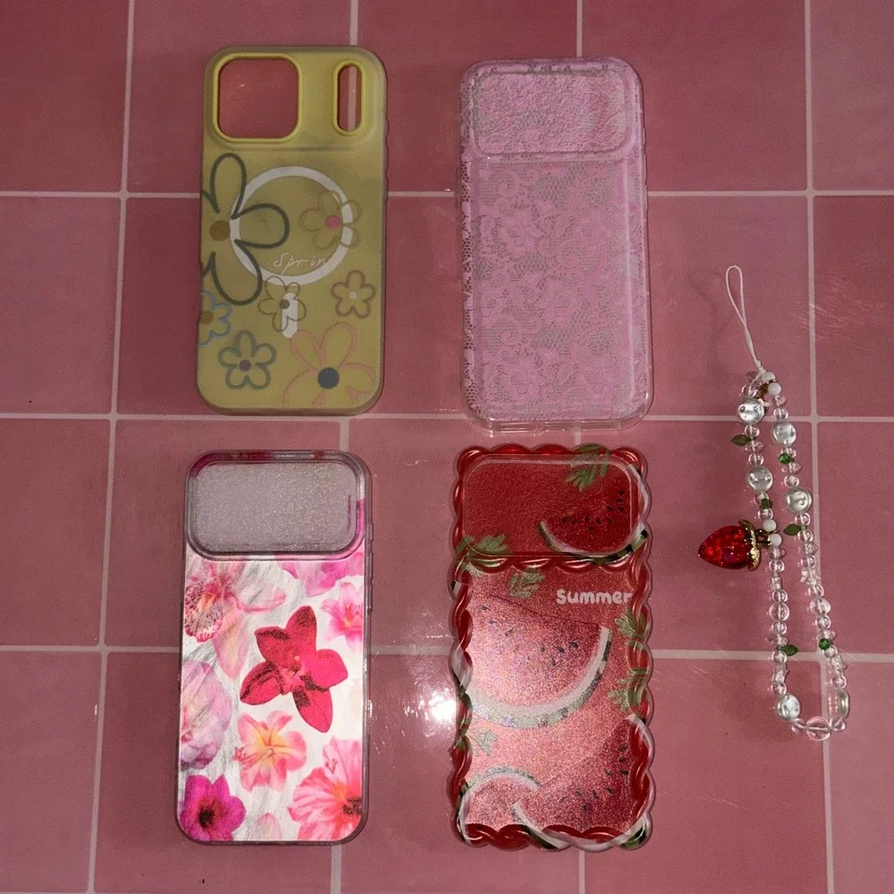 iPhone 17 Pro Max Case Bundle Floral Watermelon Lace 4 Cases & Strawberry Charm